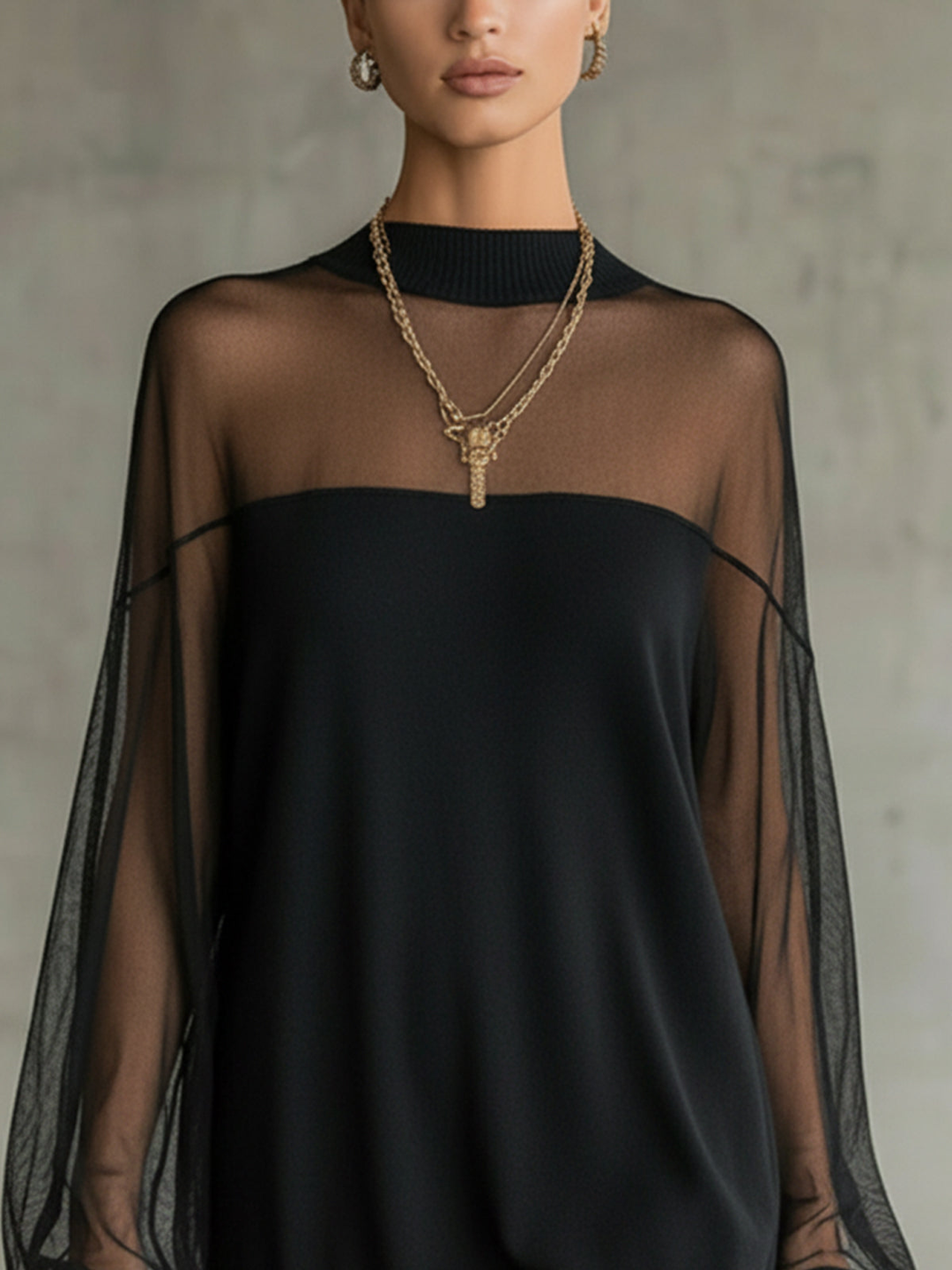 Amélie™ | Mini Robe Noire Élégante à Manches en Résille