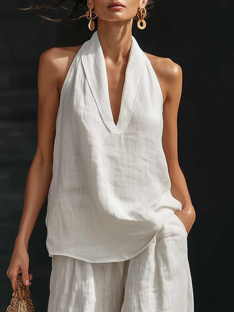 Carlotta — Ensemble élégant sans manches avec pantalon ample