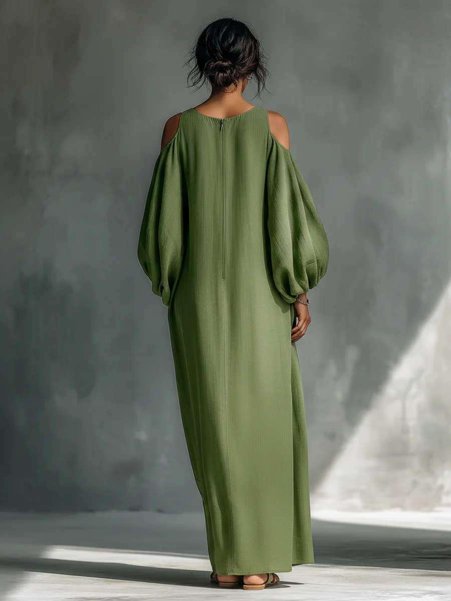 Anika | Robe Maxi à Manches Bouffantes Verte