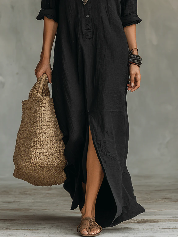 La Robe Maxi Soline Noire à Boutons