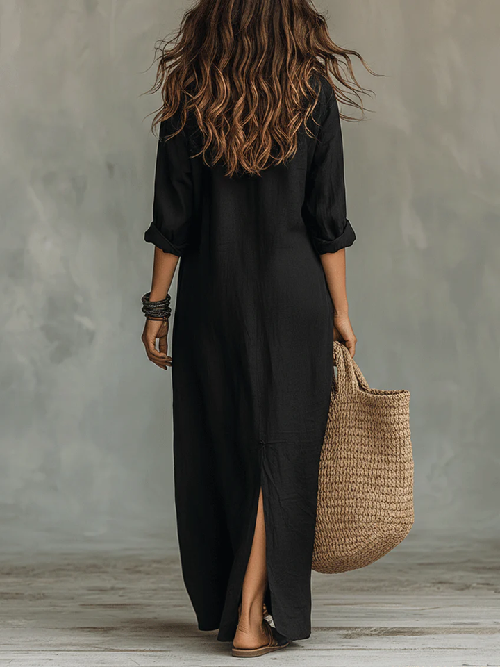 Soline - Robe longue noire ample à boutons