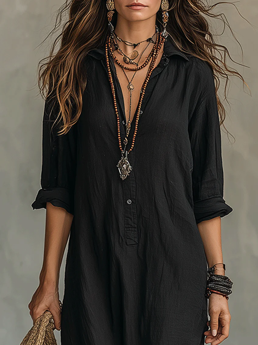 Soline - Robe longue noire ample à boutons