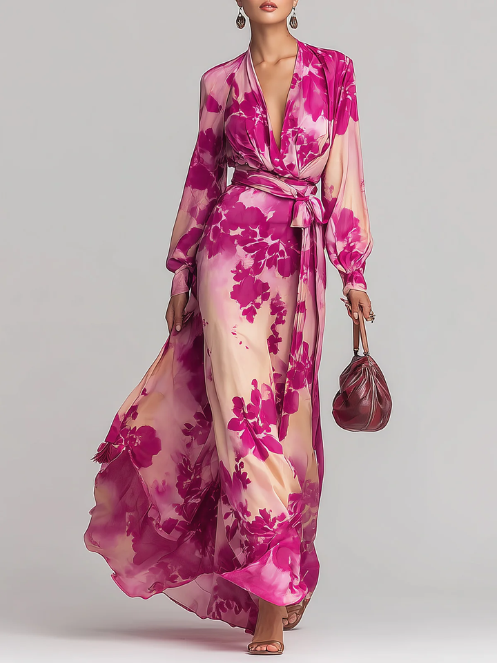 Julia | Robe Maxi Fleurie avec Décolleté en V et Ceinture