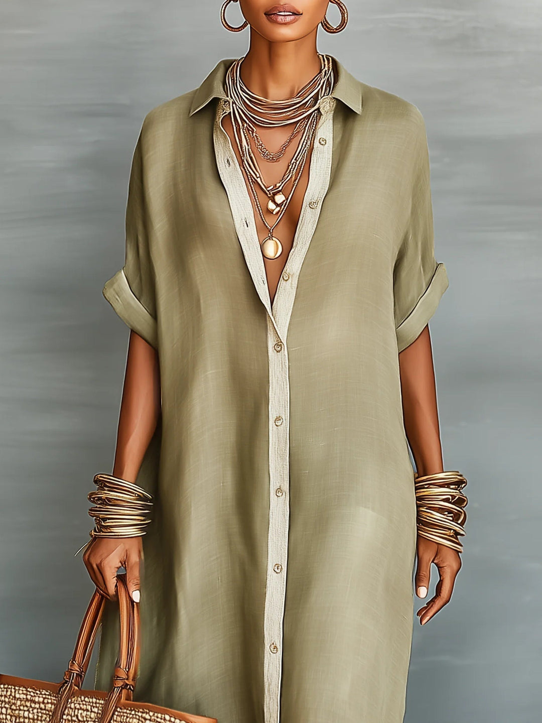 Manelle | Longue Robe Vert Olive aux Lignes Minimalistes