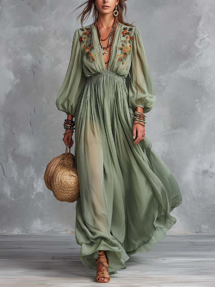 Élodine™ | Maxi Robe Bohème à Imprimé Floral