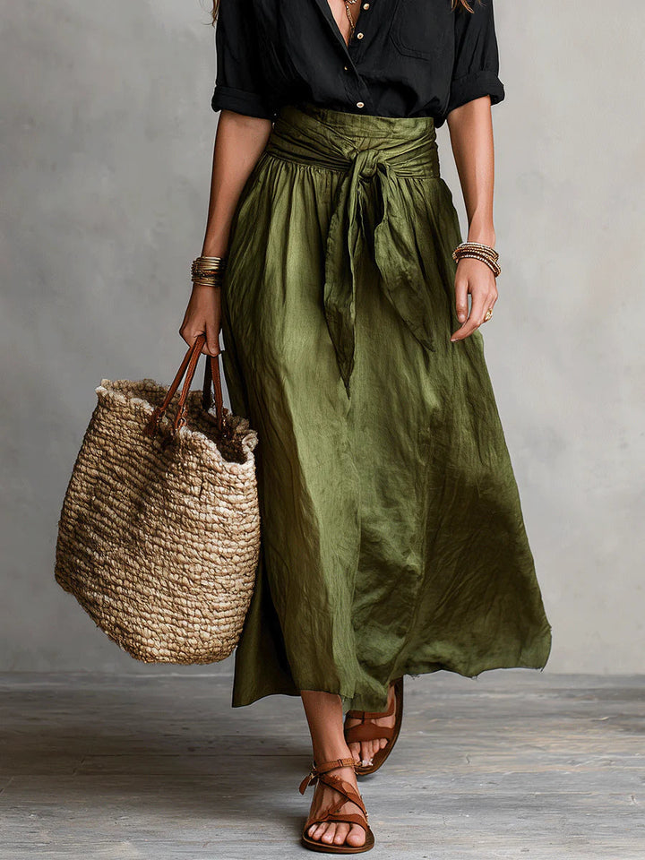 Vera™ | Ensemble Deux Pièces : Top Noir et Jupe Midi Vert Olive