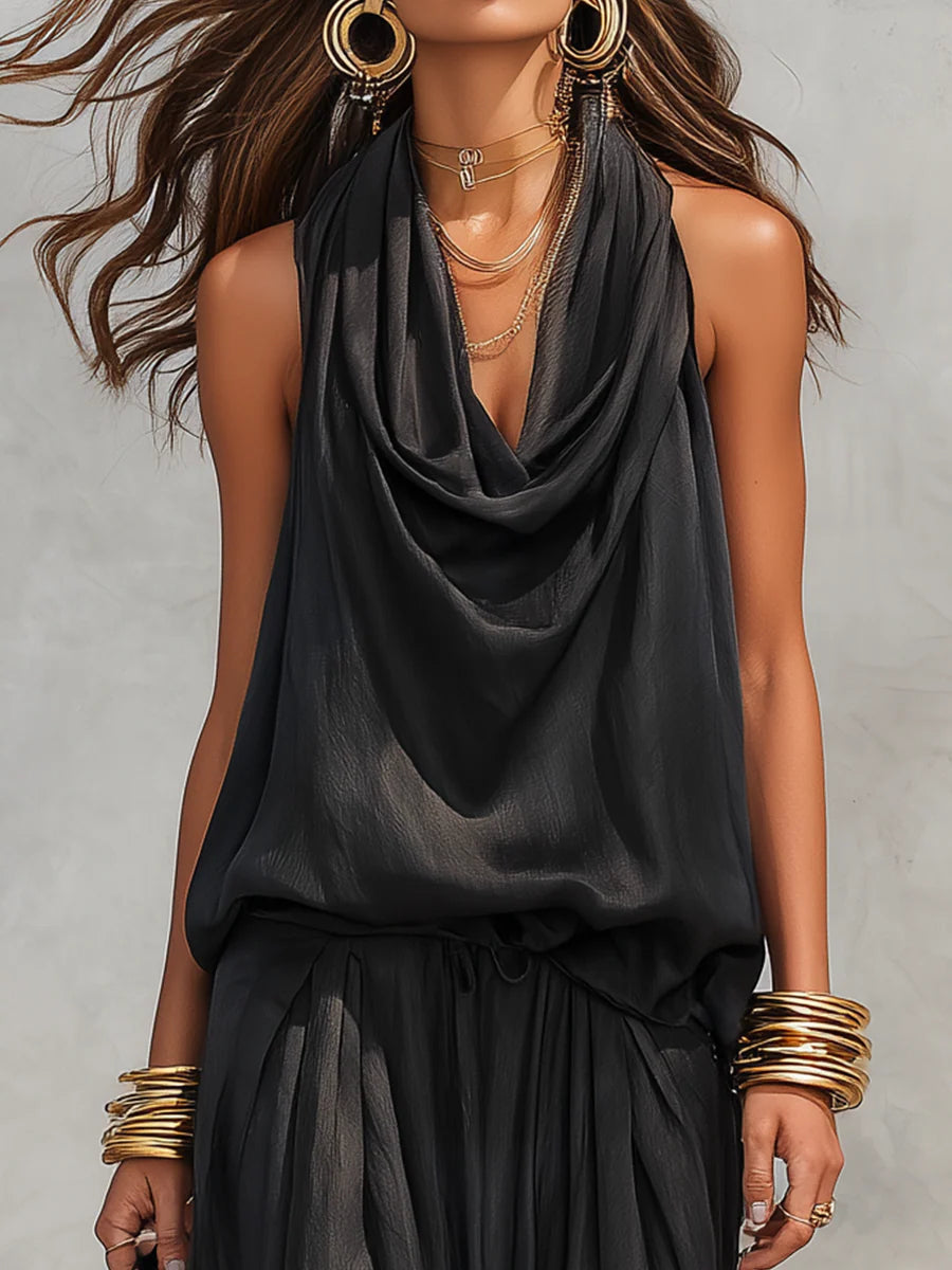Maya | Ensemble Top Halter et Pantalon Large Plissé