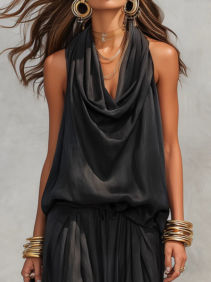 Maya | Ensemble Top Halter et Pantalon Large Plissé