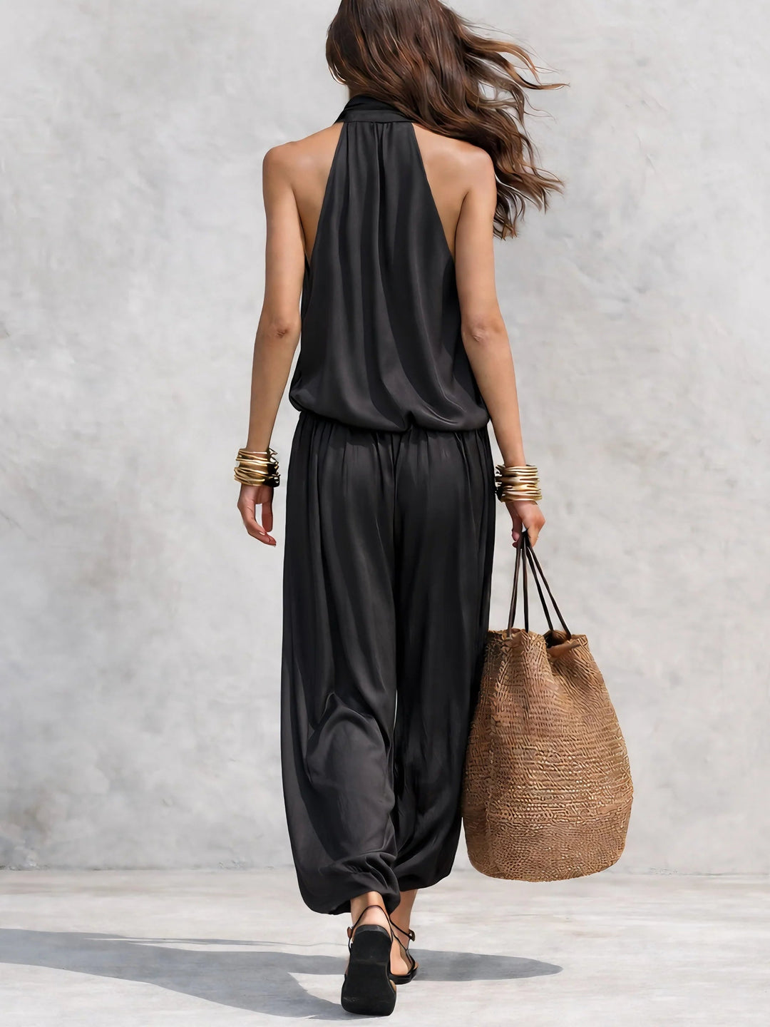 Maya | Ensemble Top Halter et Pantalon Large Plissé