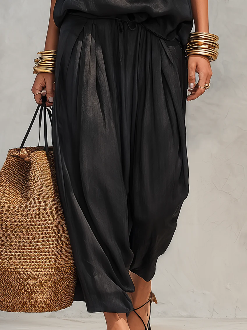 Maya | Ensemble Top Halter et Pantalon Large Plissé