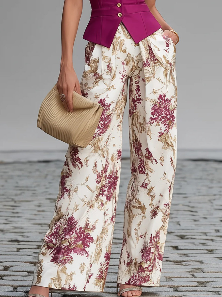 Ensemble débardeur et pantalon large à imprimé floral