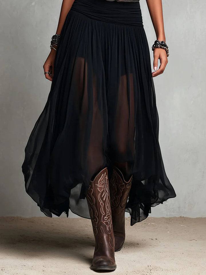 Robe longue noire sans manches à débardeur et jupe en tulle