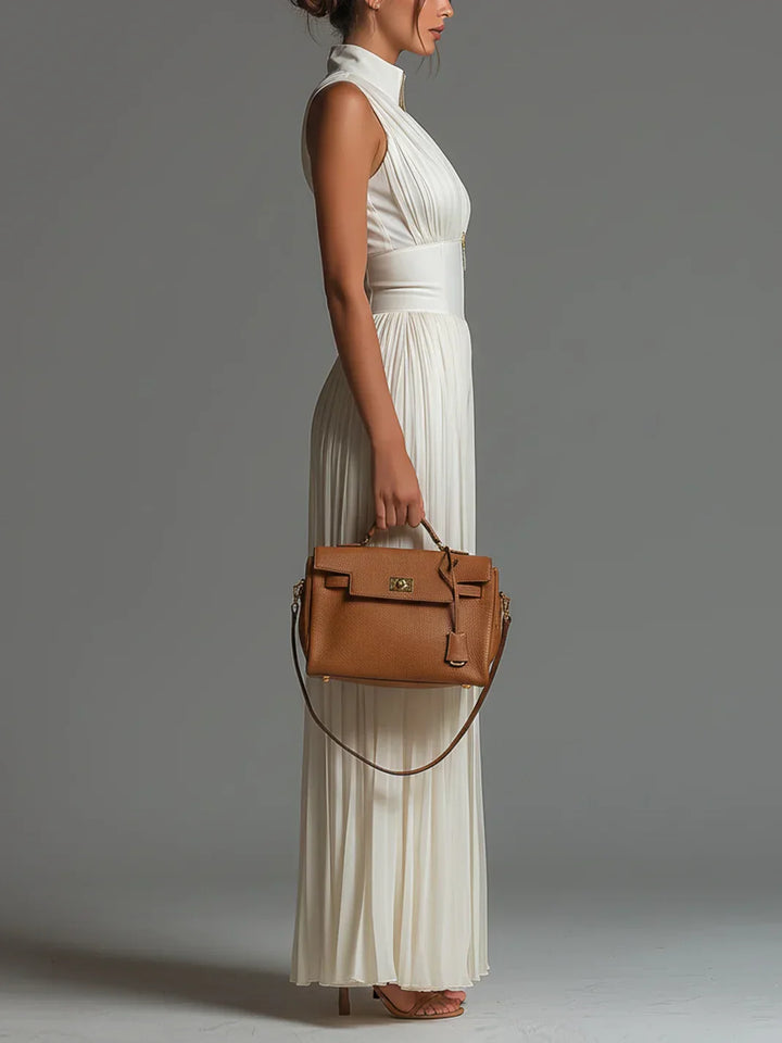 Vittoria · Combinaison en Mousseline Noire, Col en V, Sans Manches, Zip, Pantalon Large Plissé