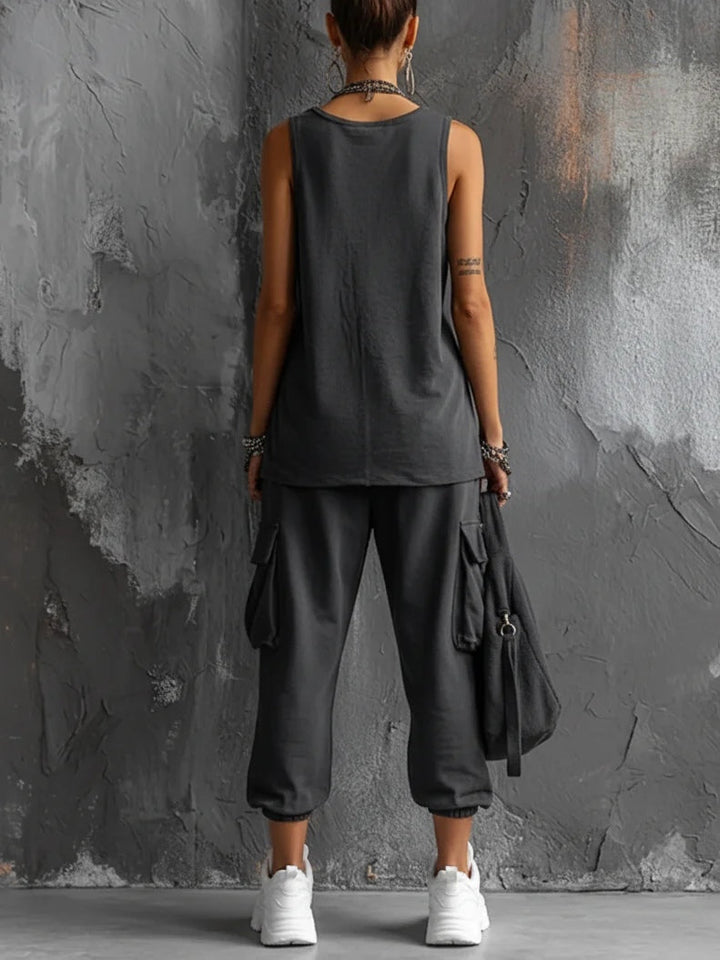Harper | Ensemble Gilet Sans Manches et Pantalon Cargo Jogger, Mélange Rayon