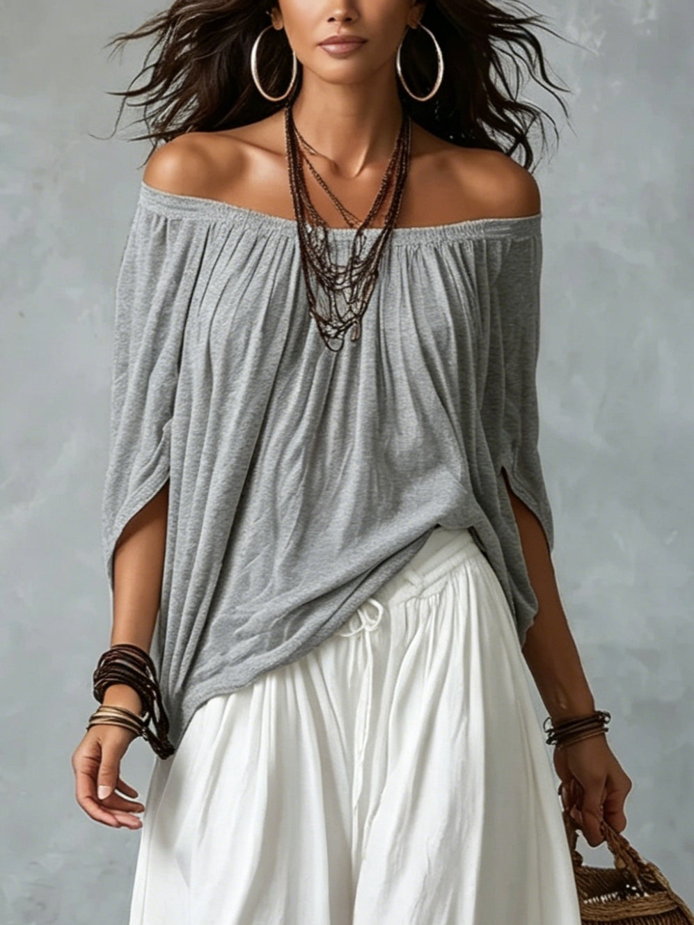 Maya | Ensemble Top Épaules Dénudées et Pantalon Lanterne, Mélange Rayon