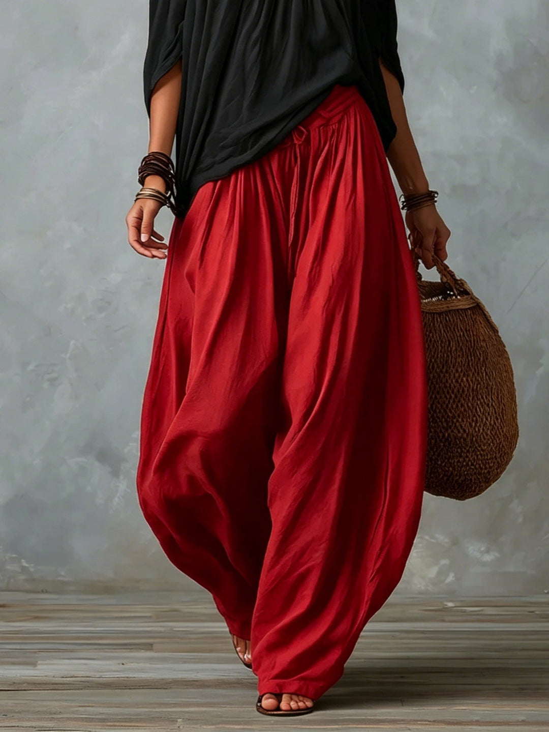 Marisol | Ensemble Top Court Épaules Dénudées et Pantalon Lanterne, Mélange Rayon