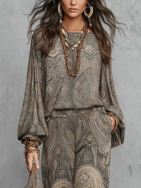 Camila | Ensemble Top à Manches Lanterne et Pantalon Large