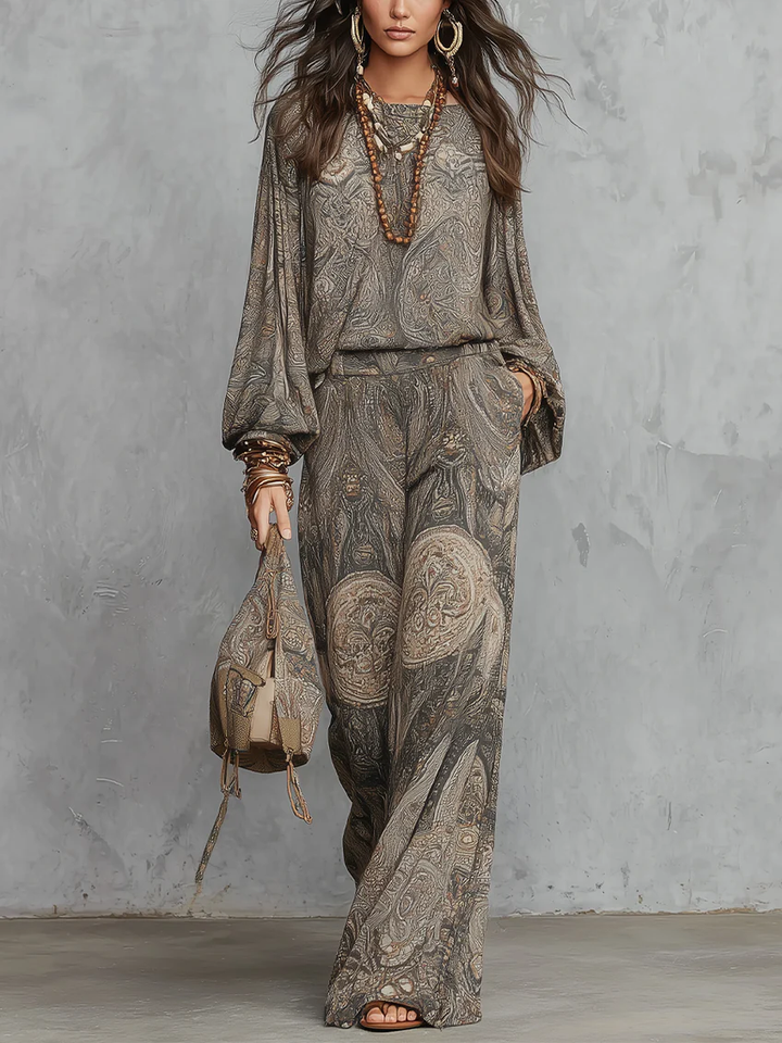 Camila | Ensemble Top à Manches Lanterne et Pantalon Large