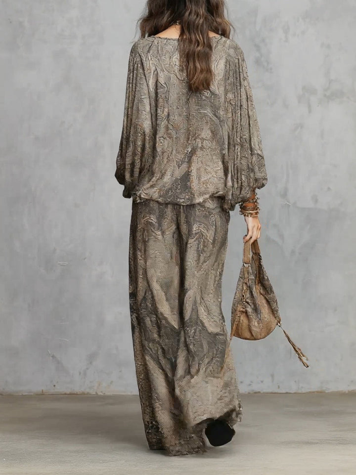 Camila | Ensemble Top à Manches Lanterne et Pantalon Large