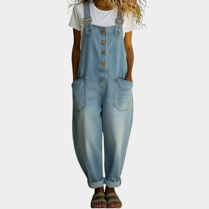 Mae | Salopette en Coton Denim Vintage à Bretelles Réglables