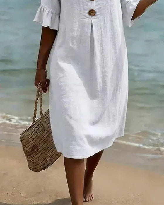 Vanesa™ | Robe Texturée à Manches Bouffantes et Boutons