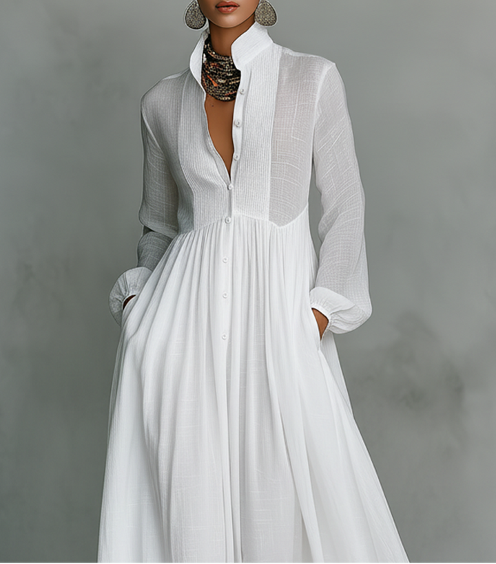 Elisa · Robe Longue Minimaliste à Col Montant