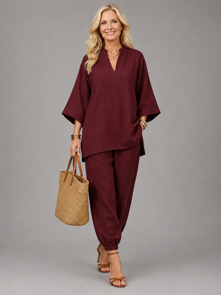 Georgiana | Ensemble Tunique Col V et Pantalon Froncé