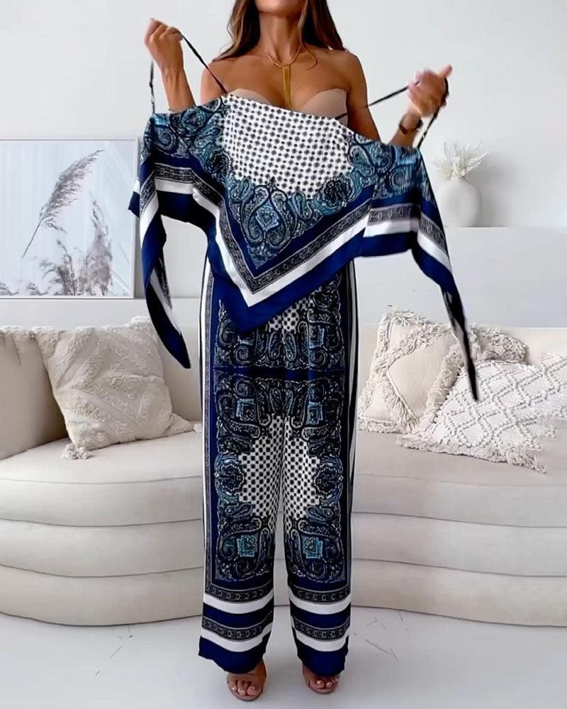 Helen | Ensemble élégant de deux pièces avec top à lacets et pantalon prêt pour les vacances