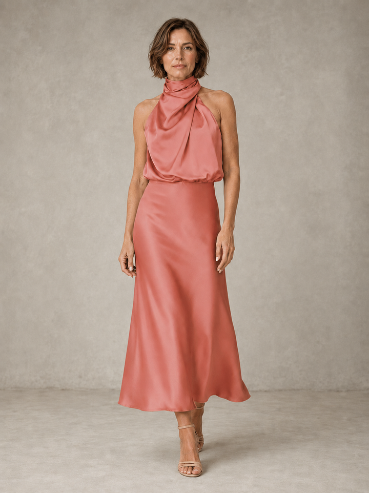 Harper | Robe de soirée maxi en satin dos nu