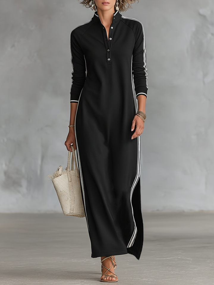 Elena - Robe Maxi en Molleton à Col Boutonné