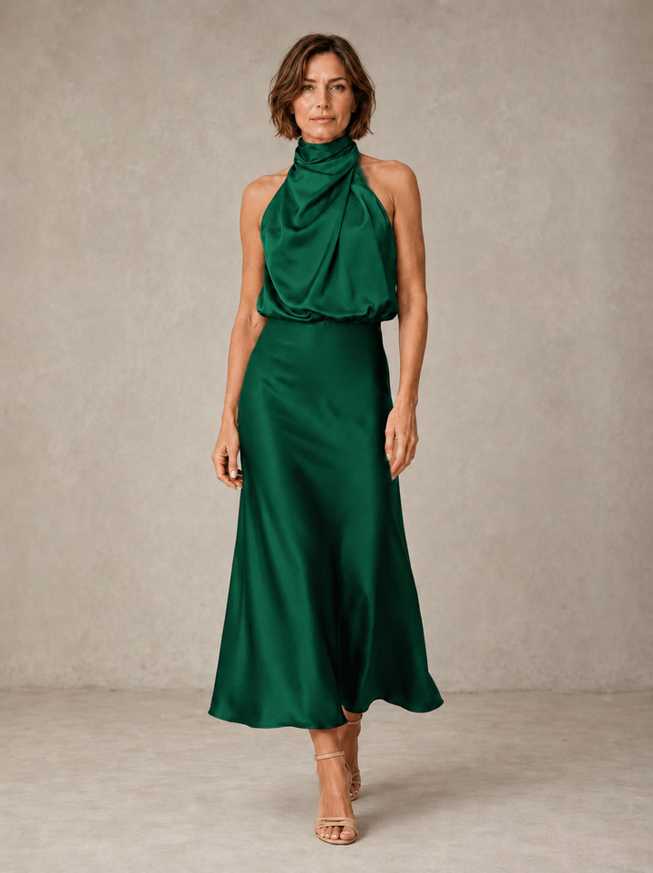 Harper | Robe de soirée maxi en satin dos nu