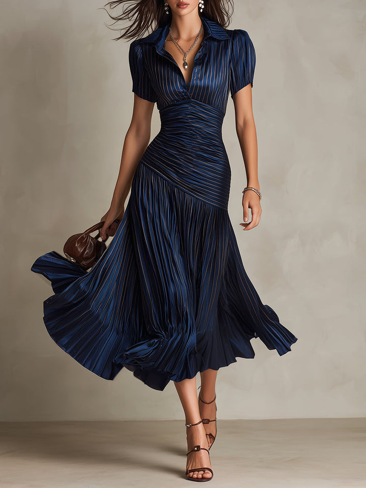 Adriana | Robe Midi en Satin Rayé Style Rétro