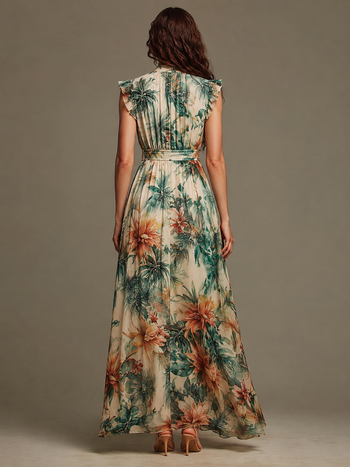 Grace | Robe maxi en mousseline tropicale artistique