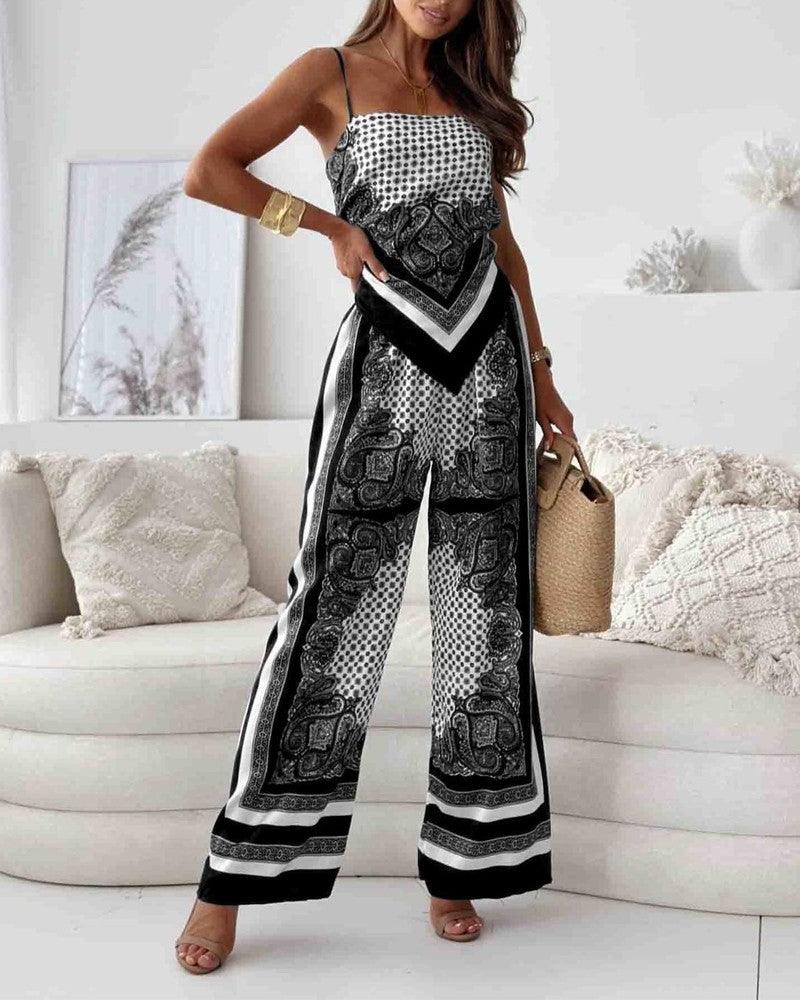 Helen | Ensemble élégant de deux pièces avec top à lacets et pantalon prêt pour les vacances