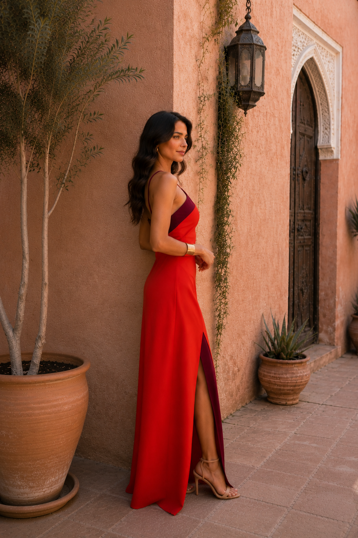 Robe longue dos-nu fendue