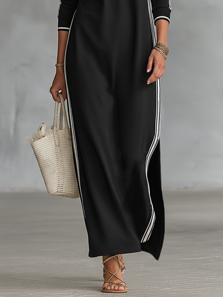 Elena - Robe Maxi en Molleton à Col Boutonné
