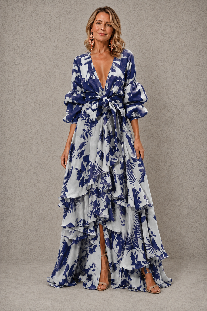 Victoria | Robe maxi à volants et ceinture nœud