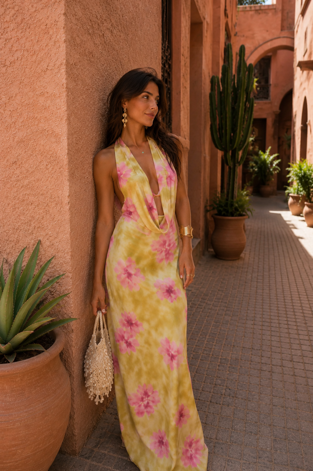 Robe Longue Florale à Décolleté Halter