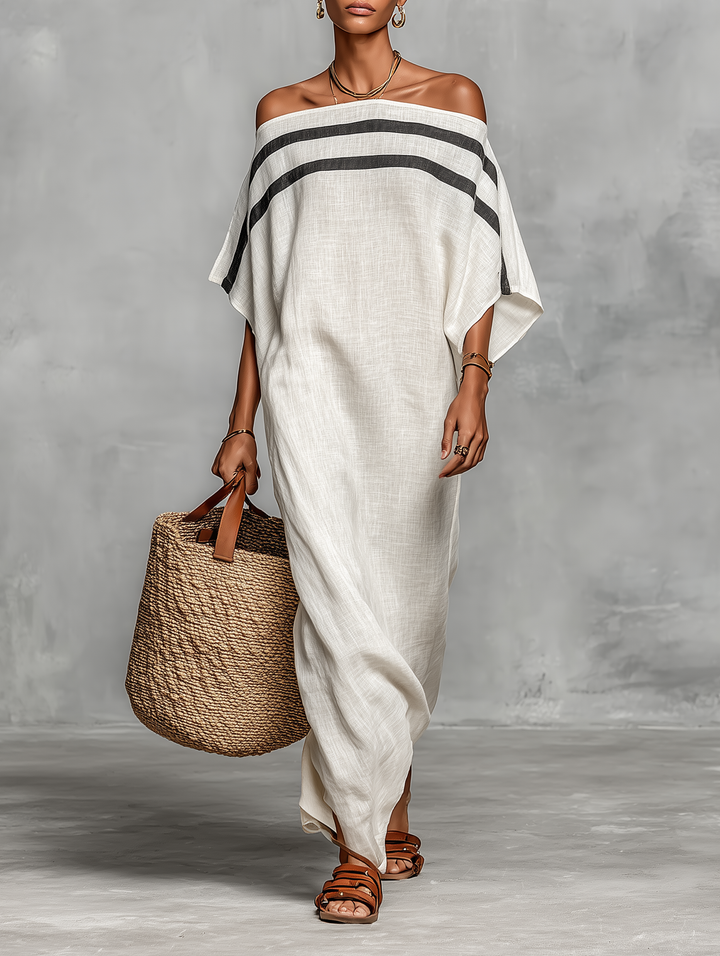 Viola - Robe Maxi Minimaliste en Lin à Épaules Dénudées