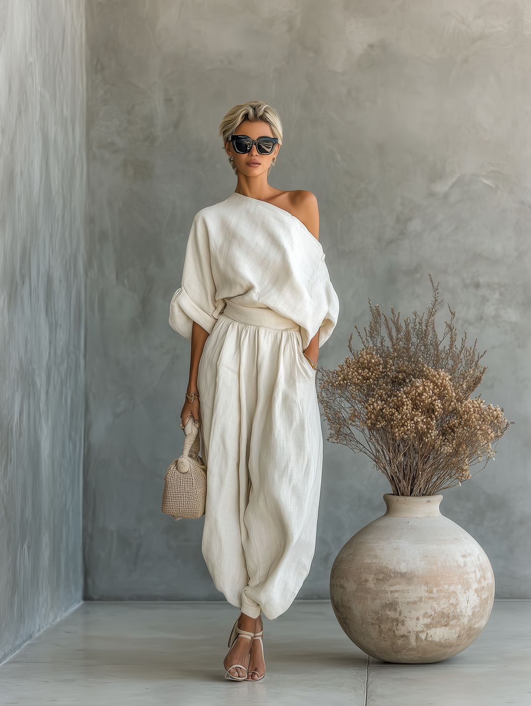 Lisa | Top fluide à épaules dénudées et pantalon fuselé