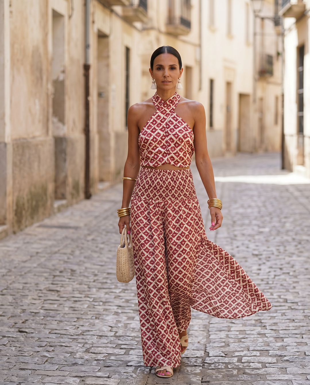 Robe Longue Imprimée à Encolure Halter