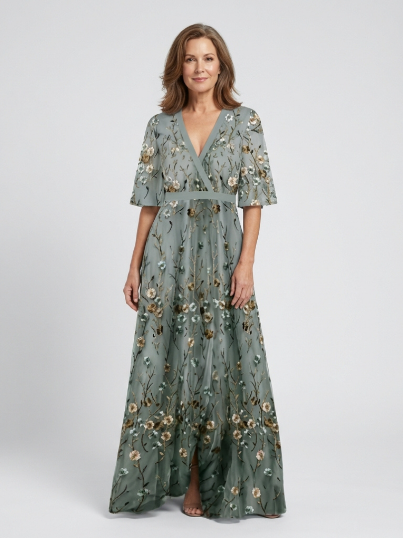 Melodi – Robe longue fleurie à col en V