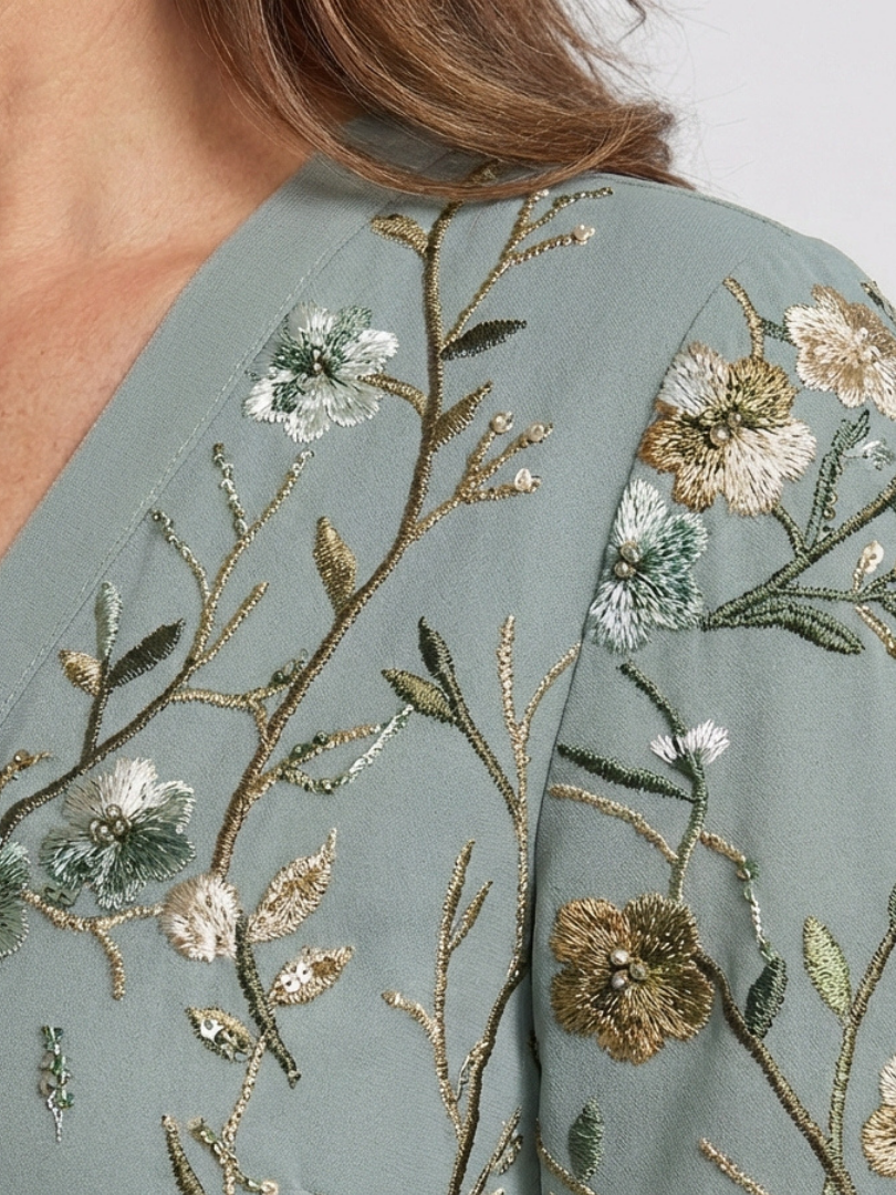 Evadne | Robe Maxi Florale Col V Manches Courtes