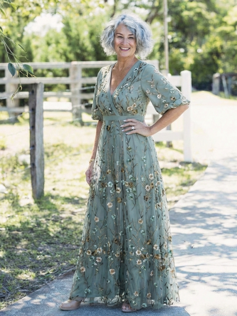 Melodi – Robe longue fleurie à col en V