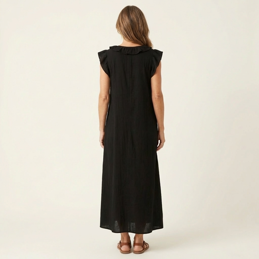 Josette | Robe Maxi en Lin Col en V à Volants