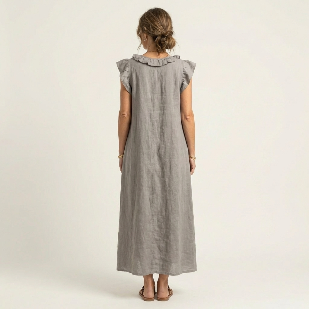 Josephine | Robe Longue en Lin à Volants et Encolure en V