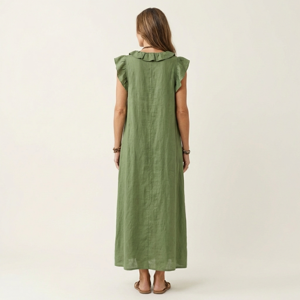 Josette | Robe Maxi en Lin Col en V à Volants