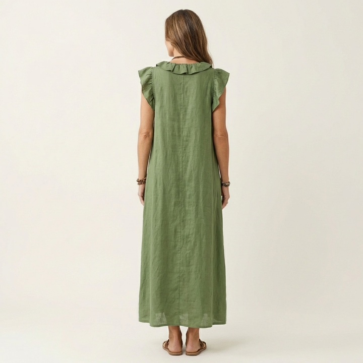 Josette | Robe Maxi en Lin Col en V à Volants