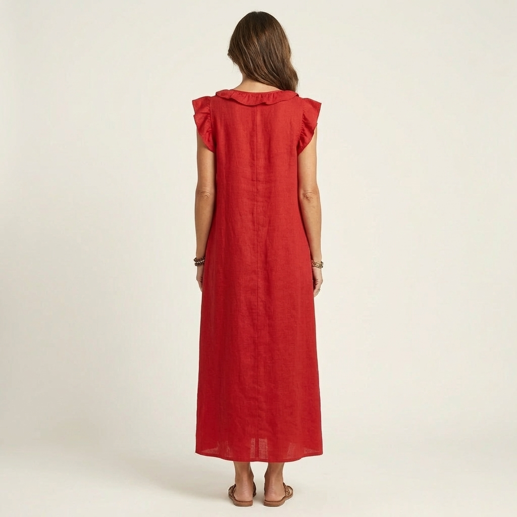 Josette | Robe Maxi en Lin Col en V à Volants