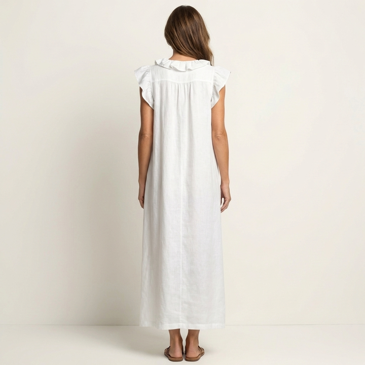 Josette | Robe Maxi en Lin Col en V à Volants
